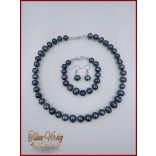 TENYÉSZTETT-GYÖNGY NYAKLÁNC SZETT KÉK SZÍNŰ 