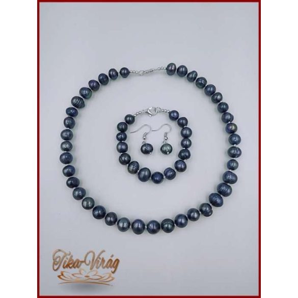 TENYÉSZTETT-GYÖNGY NYAKLÁNC SZETT KÉK SZÍNŰ 