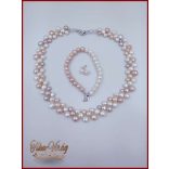 TENYÉSZTETT-GYÖNGY NYAKLÁNC SZETT BARACK-BÉZS 