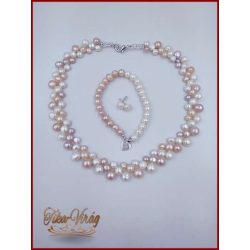 TENYÉSZTETT-GYÖNGY NYAKLÁNC SZETT BARACK-BÉZS 