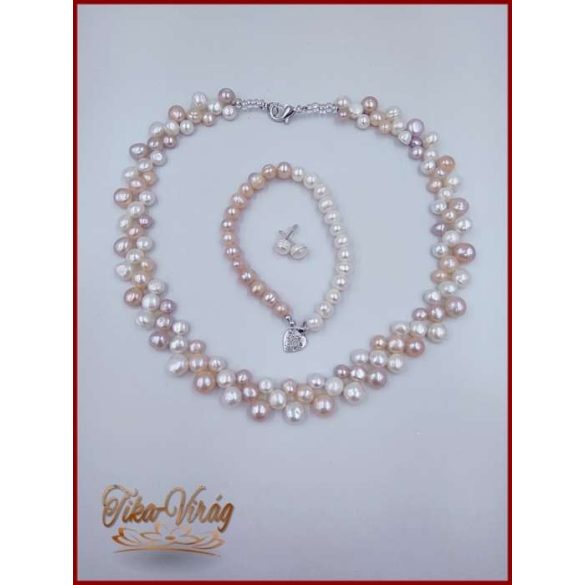 TENYÉSZTETT-GYÖNGY NYAKLÁNC SZETT BARACK-BÉZS 