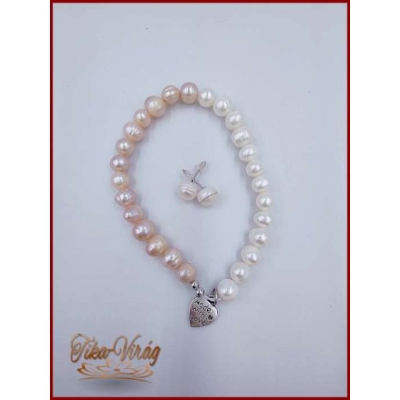 TENYÉSZTETT-GYÖNGY NYAKLÁNC SZETT BARACK-BÉZS 