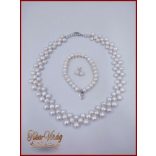 TENYÉSZTETT-GYÖNGY NYAKLÁNC SZETT EKRÜ 