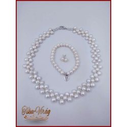 TENYÉSZTETT-GYÖNGY NYAKLÁNC SZETT EKRÜ 