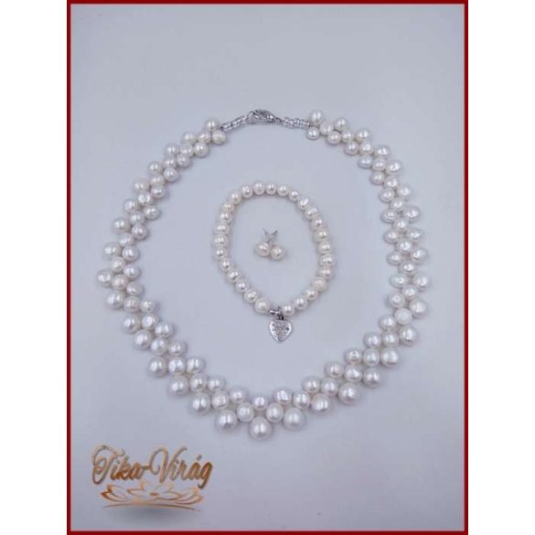 TENYÉSZTETT-GYÖNGY NYAKLÁNC SZETT EKRÜ 