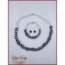 TENYÉSZTETT-GYÖNGY NYAKLÁNC SZETT KÉK 