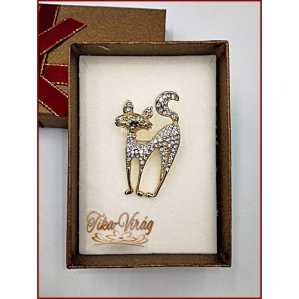 Brosstű Díszdobozban Arany-macska 