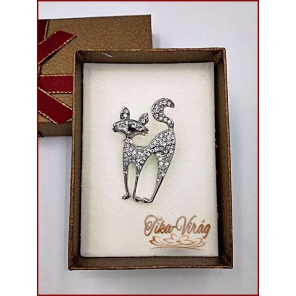 Brosstű Díszdobozban Ezüst-macska 