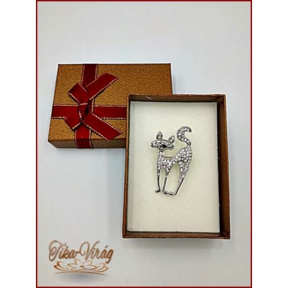 Brosstű Díszdobozban Ezüst-macska 