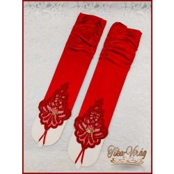   Piros menyasszonyi, menyecske vagy báli hosszú kesztyű ujjbedugós 