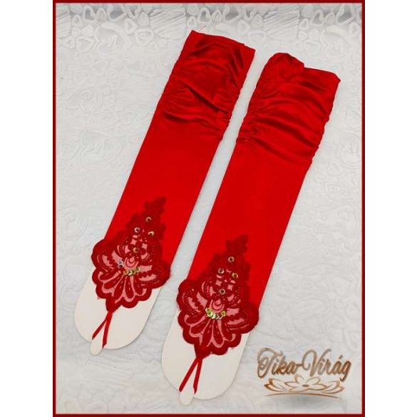 Piros menyasszonyi, menyecske vagy báli hosszú kesztyű ujjbedugós 