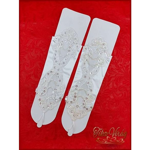 Fehér menyasszonyi vagy báli hosszú kesztyű ujjbedugós 