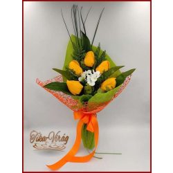   Illatos 5 virágos Sárga Tulipán-hortenzia szappanvirág csokor