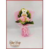 Rózsaszín maci 3 szál szappan-rózsával