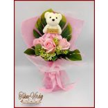 Rózsaszín maci 3 szál szappan-rózsával