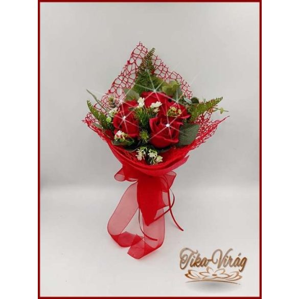 5 virágos szappan rózsa csokor strasszkővel díszítve