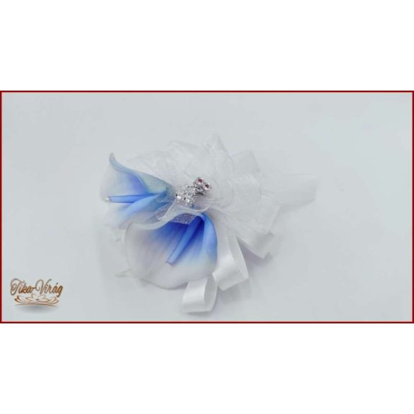 2 virágos White-Blue, Kék-fehér kálás csuklódísz gyöngysoros pánttal