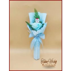   Világoskék nagy szappanrózsa táblácskával díszcsomagolásban