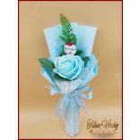 Világoskék nagy szappanrózsa táblácskával díszcsomagolásban