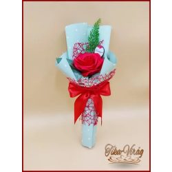 Piros nagy szappanrózsa táblácskával díszcsomagolásban