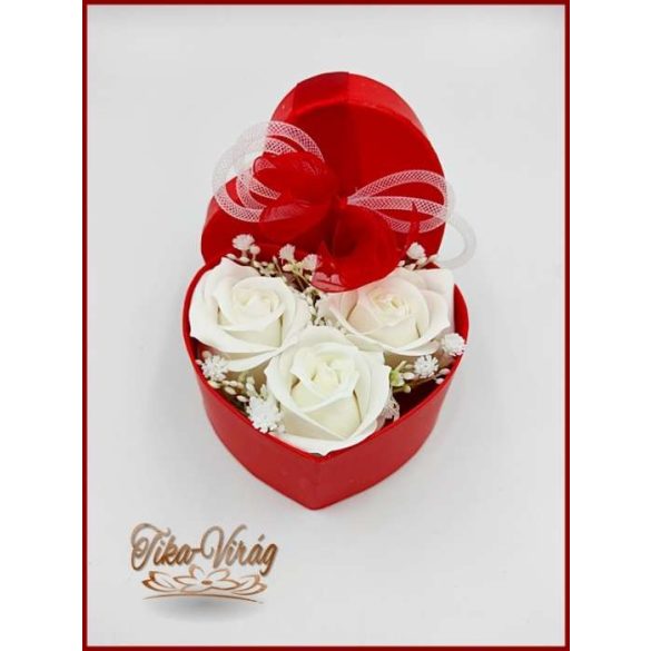 Szappan-rózsa box "S" Piros szív dobozban